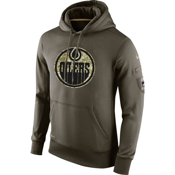 Men NHL Edmonton Oilers Nike Olive Salute To Service KO Performance Hoodie Green->edmonton oilers->NHL Jersey